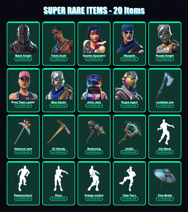 [PC/PSN] | Black Knight | Travis Scott | Sparkle Specialist | Warpaint | Royale Knight | 146 skin | 174 pickaxe | 169 emote | 152 glider | Lv2319