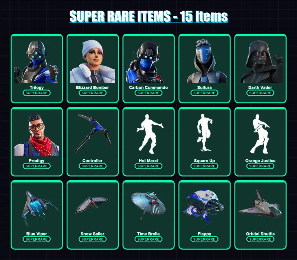 [PC] | Trilogy | Blizzard Bomber | Carbon Commando | Sultura | Darth Vader | 177 skin | 158 pickaxe | 122 emote | 135 glider | Lv1543