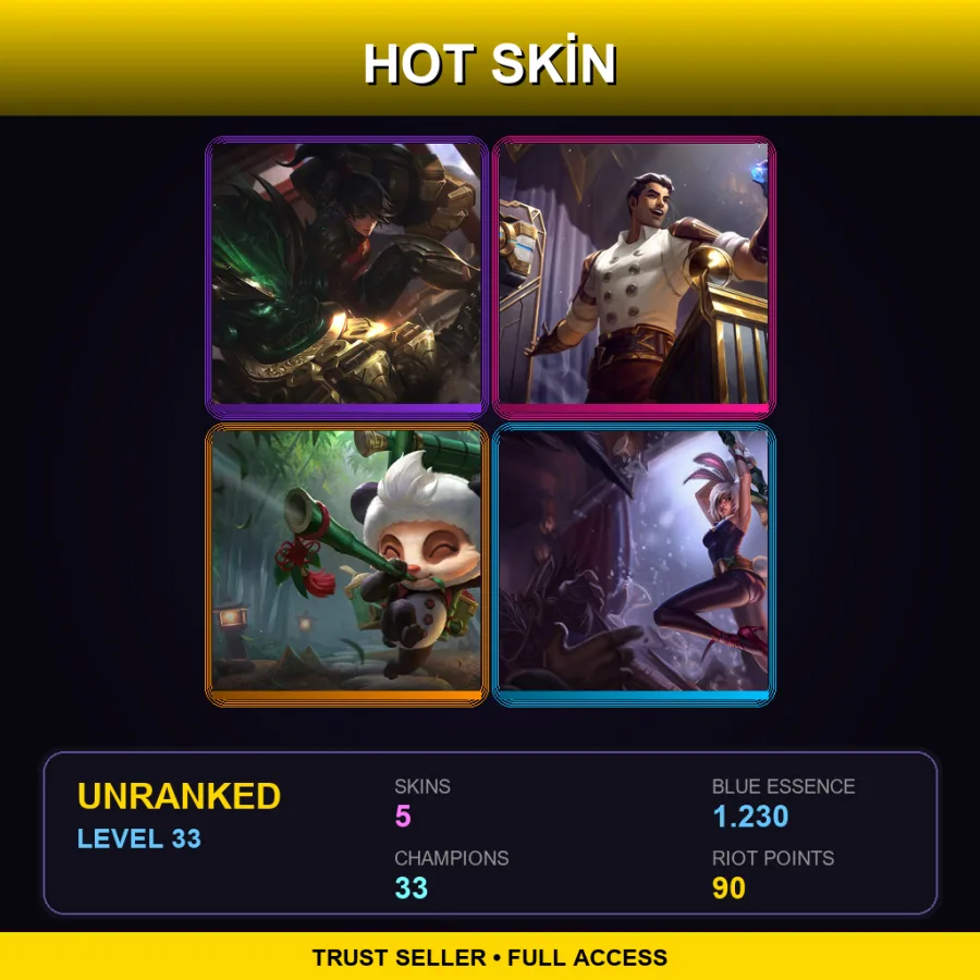 EUNE | Lv33 | Unranked | 5 Skin | 33 Champ — LoL account