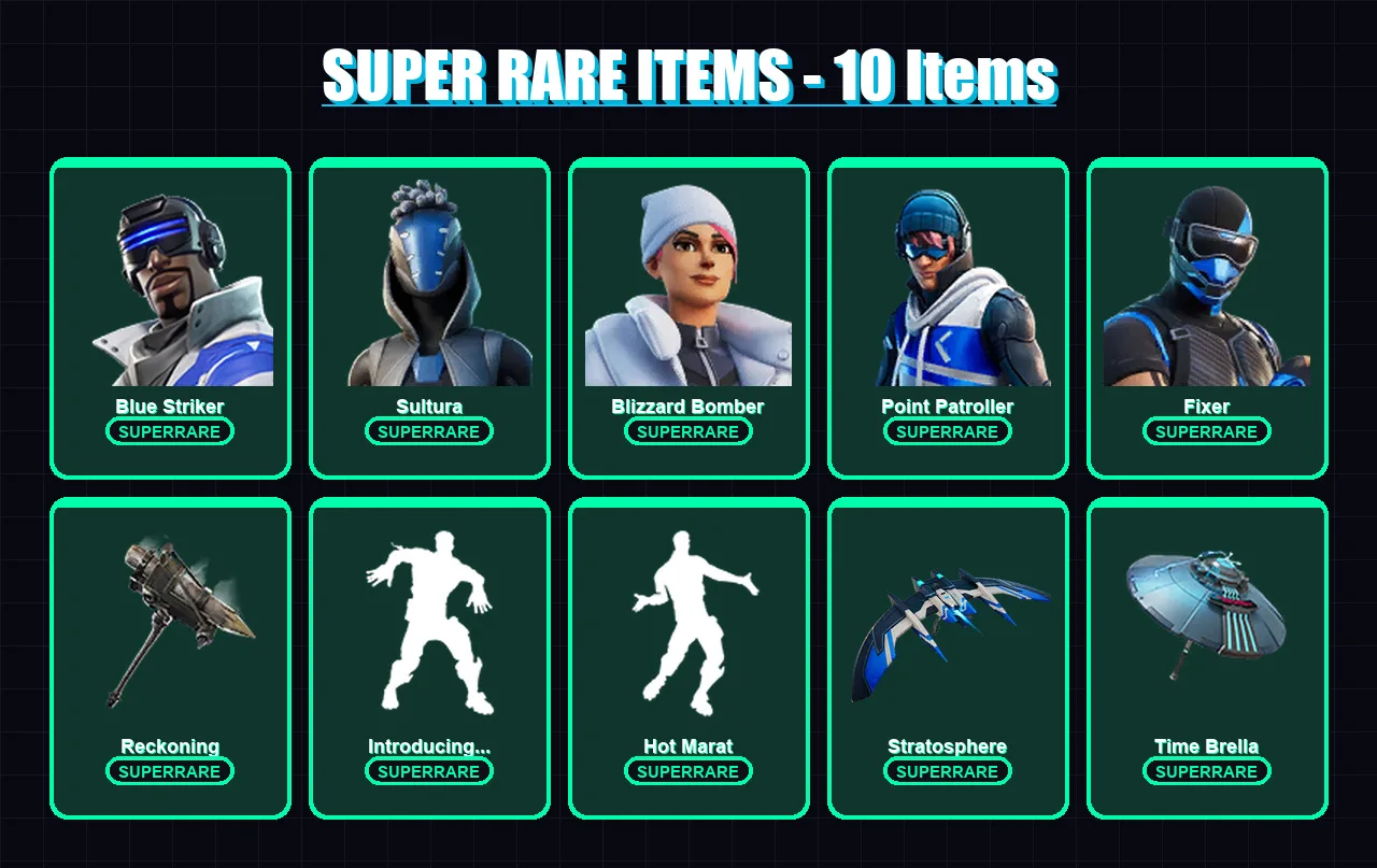 [PC/XBOX] | Blue Striker | Sultura | Blizzard Bomber | Point Patroller | Fixer | 79 skin | 89 pickaxe | 80 emote | 91 glider | Lv1574