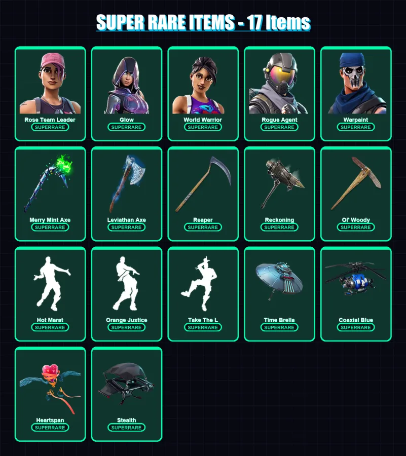 [PC/XBOX] | Rose Team Leader | Glow | World Warrior | Rogue Agent | Warpaint | 277 skin | 277 pickaxe | 198 emote | 226 glider | Lv3058