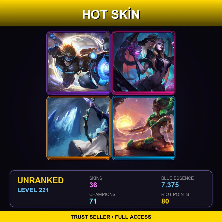 LAN | Lv221 | Unranked | 36 Skin | 71 Champ — LoL account