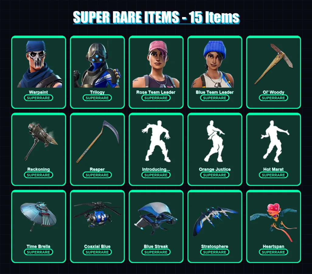 [PC/XBOX] | Warpaint | Trilogy | Rose Team Leader | Blue Team Leader | Hybrid | 109 skin | 98 pickaxe | 106 emote | 100 glider | Lv1303