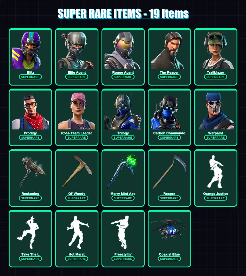 [PC/XBOX/PSN] | Blitz | Elite Agent | Rogue Agent | The Reaper | Trailblazer | 124 skin | 78 pickaxe | 106 emote | 72 glider | Lv1057