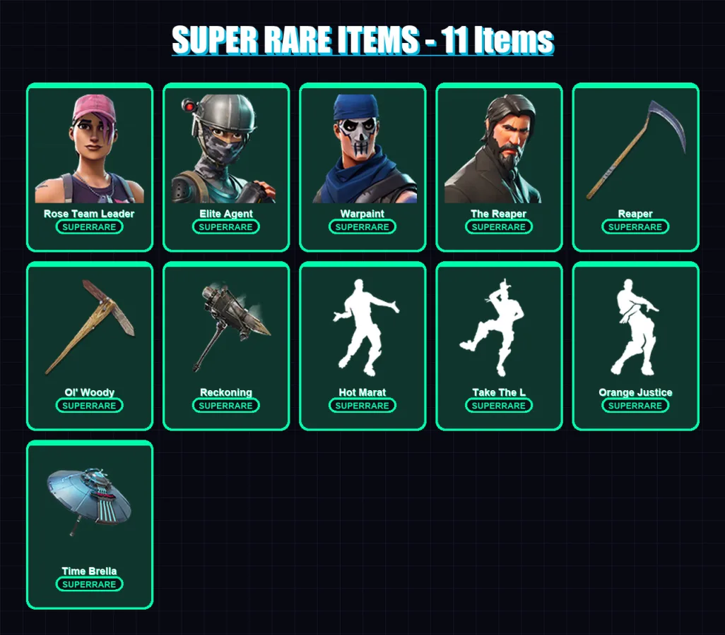 [PC/XBOX/PSN] | Rose Team Leader | Elite Agent | Warpaint | The Reaper | Midas | 74 skin | 64 pickaxe | 65 emote | 78 glider | Lv909
