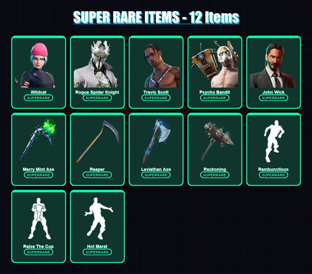 [PC/XBOX/PSN] | Wildcat | Rogue Spider Knight | Travis Scott | Psycho Bandit | John Wick | 301 skin | 263 pickaxe | 214 emote | 167 glider | Lv2984