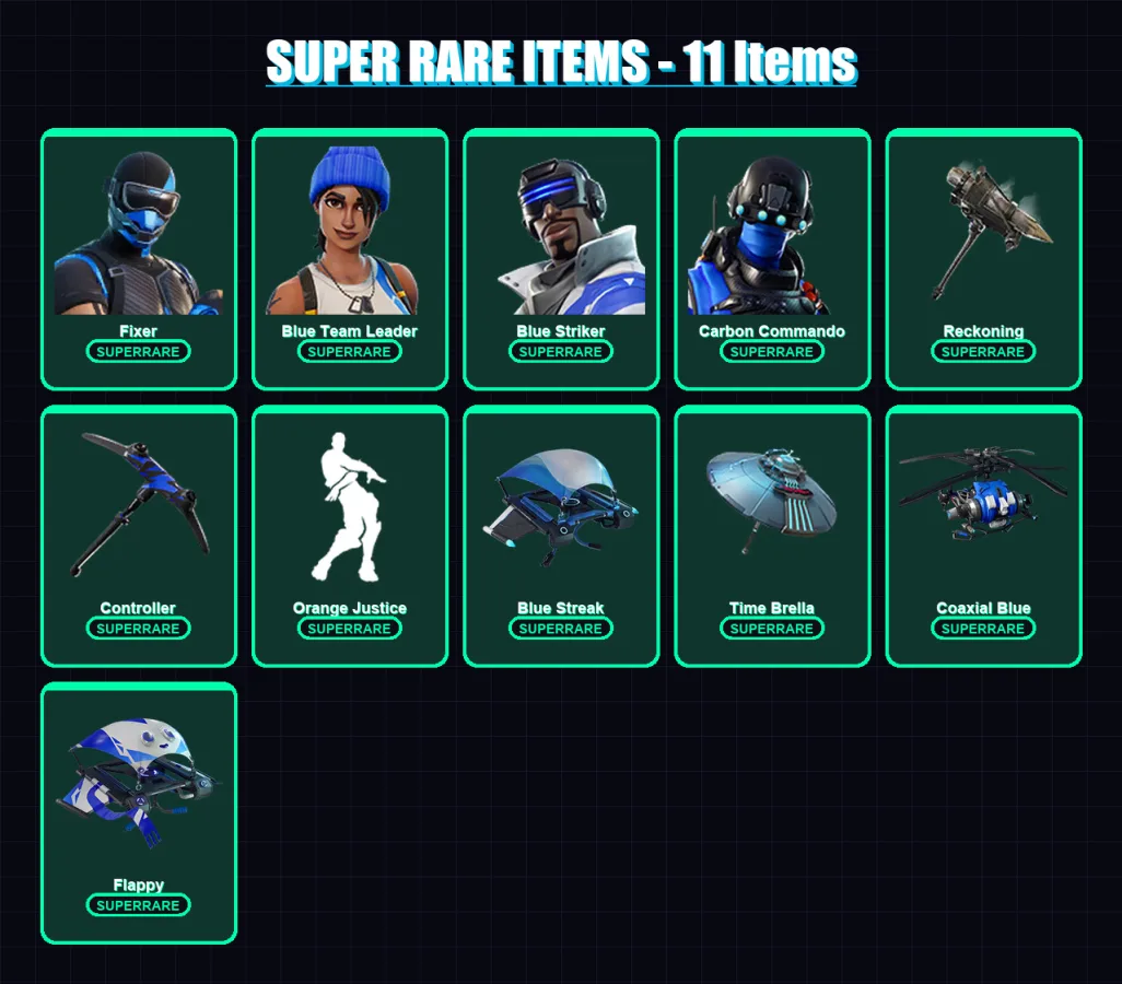 [PS4/PS5/XBOX/PC] | Fixer | Blue Team Leader | Blue Striker | Carbon Commando | Omega | 45 skin | 72 pickaxe | 75 emote | 82 glider | Lv1307