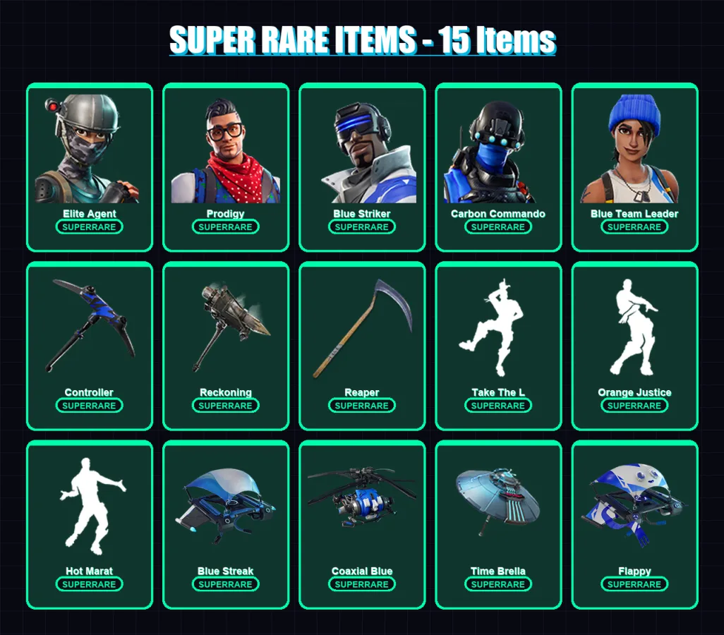 [PC/PSN] | Elite Agent | Prodigy | Blue Striker | Carbon Commando | Blue Team Leader | 81 skin | 67 pickaxe | 90 emote | 81 glider | Lv1346 — Fortnite account