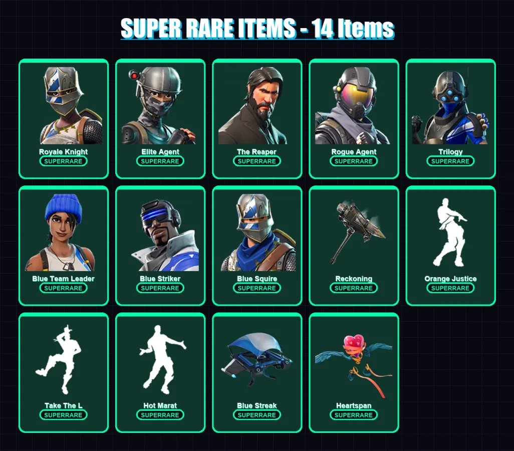 [PS4/PS5/XBOX/PC] | Royale Knight | Elite Agent | The Reaper | Rogue Agent | Trilogy | 62 skin | 65 pickaxe | 78 emote | 75 glider | Lv1390