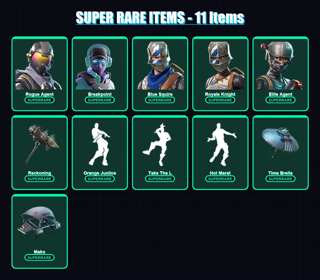 [PS4/PS5/XBOX/PC] | Rogue Agent | Breakpoint | Blue Squire | Royale Knight | Elite Agent | 59 skin | 40 pickaxe | 58 emote | 49 glider | Lv679