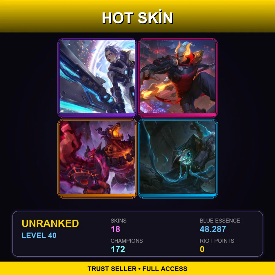 VN | Lv40 | Unranked | 18 Skin | 172 Champ