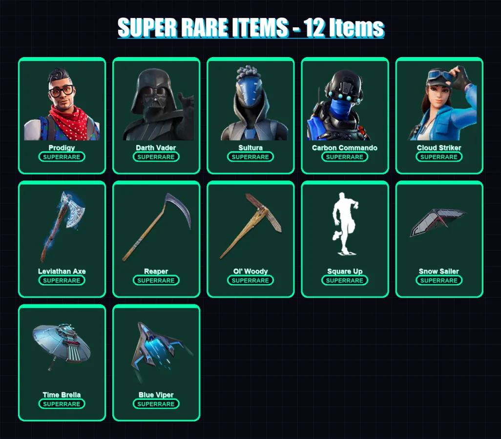 [PS4/PS5/XBOX/PC] | Prodigy | Darth Vader | Sultura | Carbon Commando | Cloud Striker | 325 skin | 351 pickaxe | 264 emote | 237 glider | Lv3814