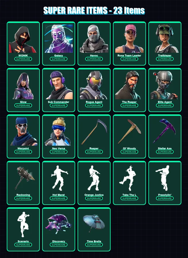 [PC/XBOX] | IKONIK | Galaxy | Havoc | Rose Team Leader | Trailblazer | 94 skin | 71 pickaxe | 96 emote | 78 glider | Lv996