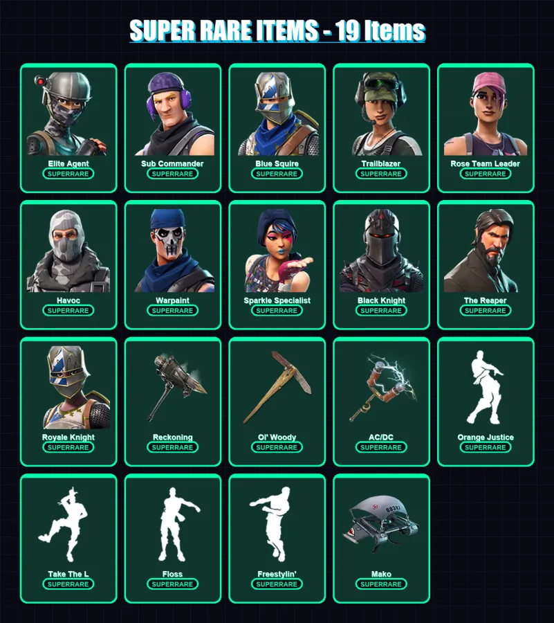 [PC/PSN] | Elite Agent | Sub Commander | Blue Squire | Trailblazer | Rose Team Leader | 56 skin | 55 pickaxe | 63 emote | 58 glider | Lv615