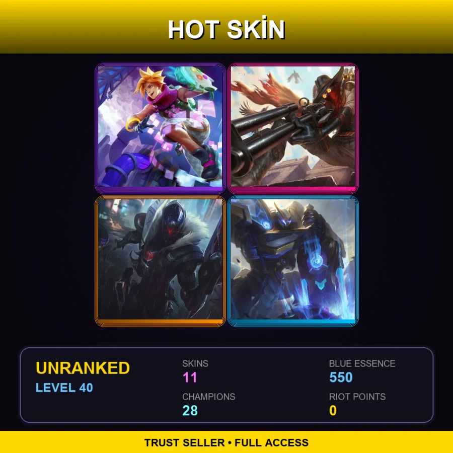 LAN | Arcade Ezreal | High Noon Jhin | PROJECT: Jhin | Mecha Kingdoms Garen | 11 Skin | 28 Champ | Lv40