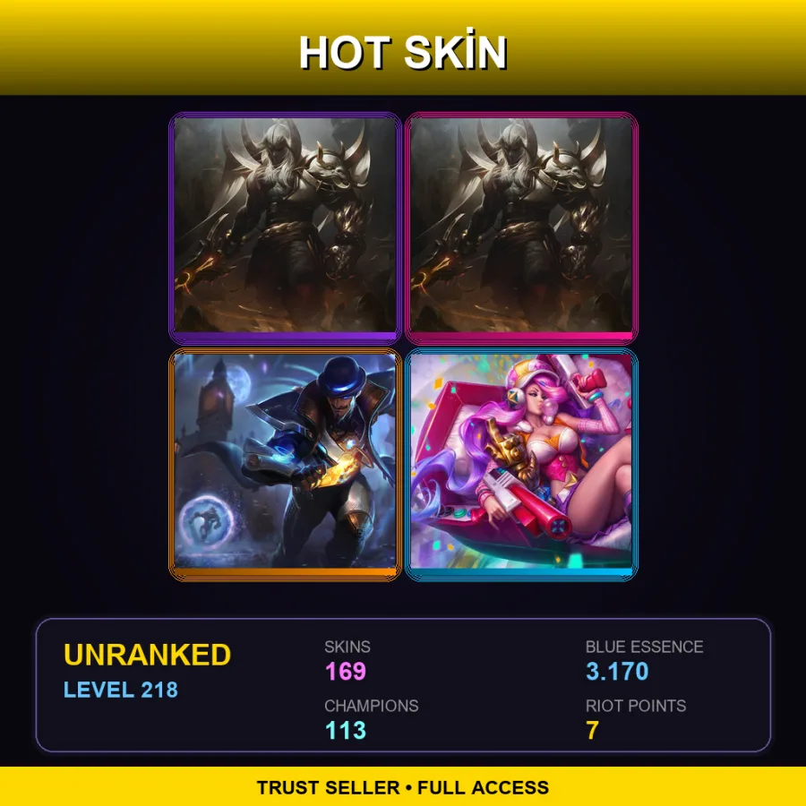 SG | Lv218 | Unranked | 169 Skin | 113 Champ — LoL account