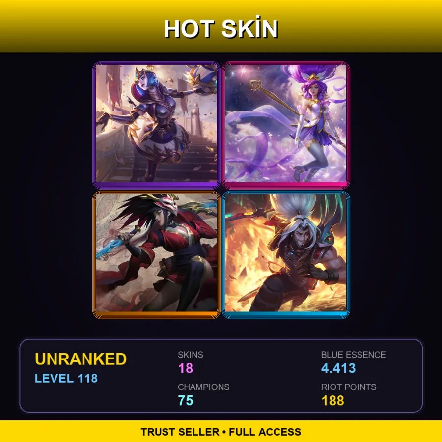 EUW | Lv118 | Unranked | 18 Skin | 75 Champ