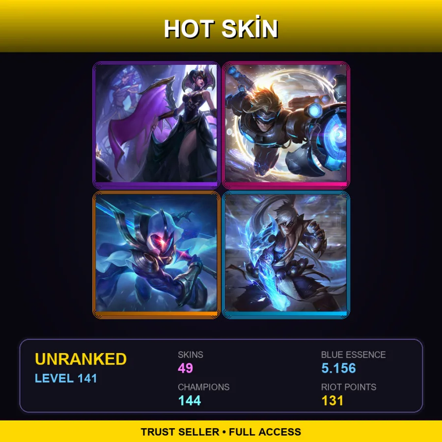 EUW | Lv141 | Unranked | 49 Skin | 144 Champ — LoL account