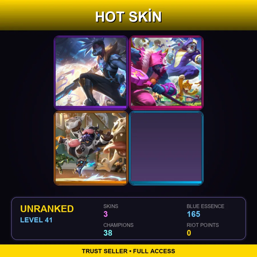 EUW | Lv41 | Unranked | 3 Skin | 38 Champ