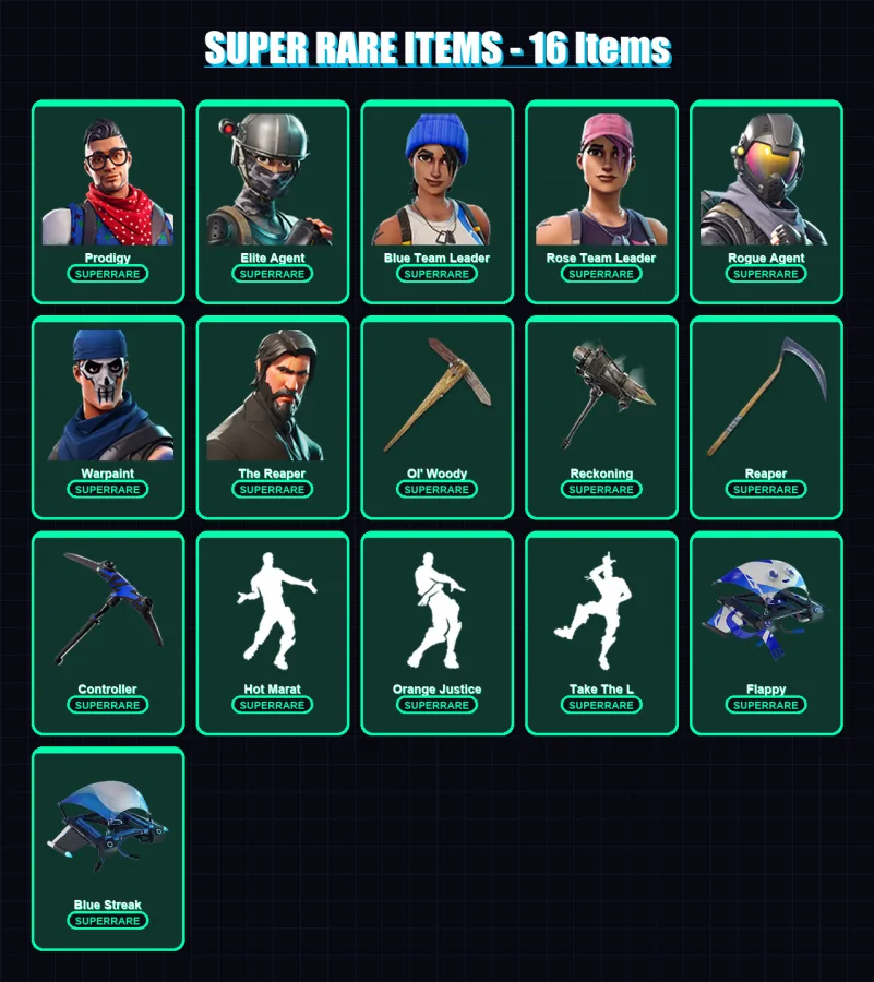 [PS4/PS5/XBOX/PC] | Prodigy | Elite Agent | Blue Team Leader | Rose Team Leader | Rogue Agent | 57 skin | 84 pickaxe | 80 emote | 65 glider | Lv1399