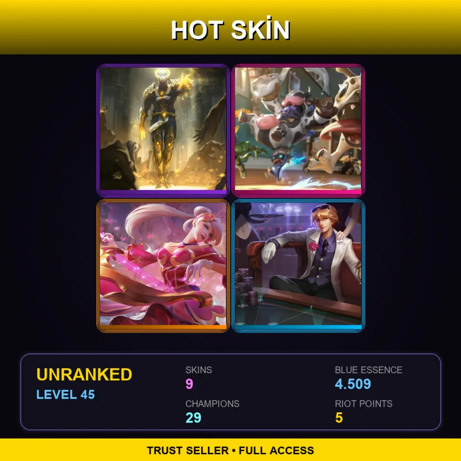 LAS | Lv45 | Unranked | 9 Skin | 29 Champ — LoL account