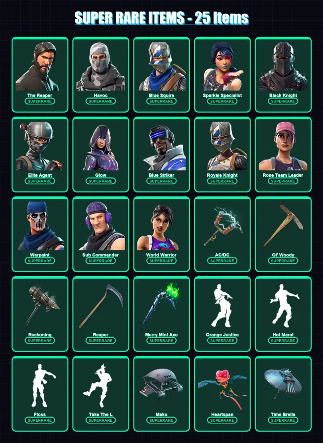 [PC/PSN] | The Reaper | Havoc | Blue Squire | Sparkle Specialist | Black Knight | 434 skin | 428 pickaxe | 347 emote | 309 glider | Lv5197