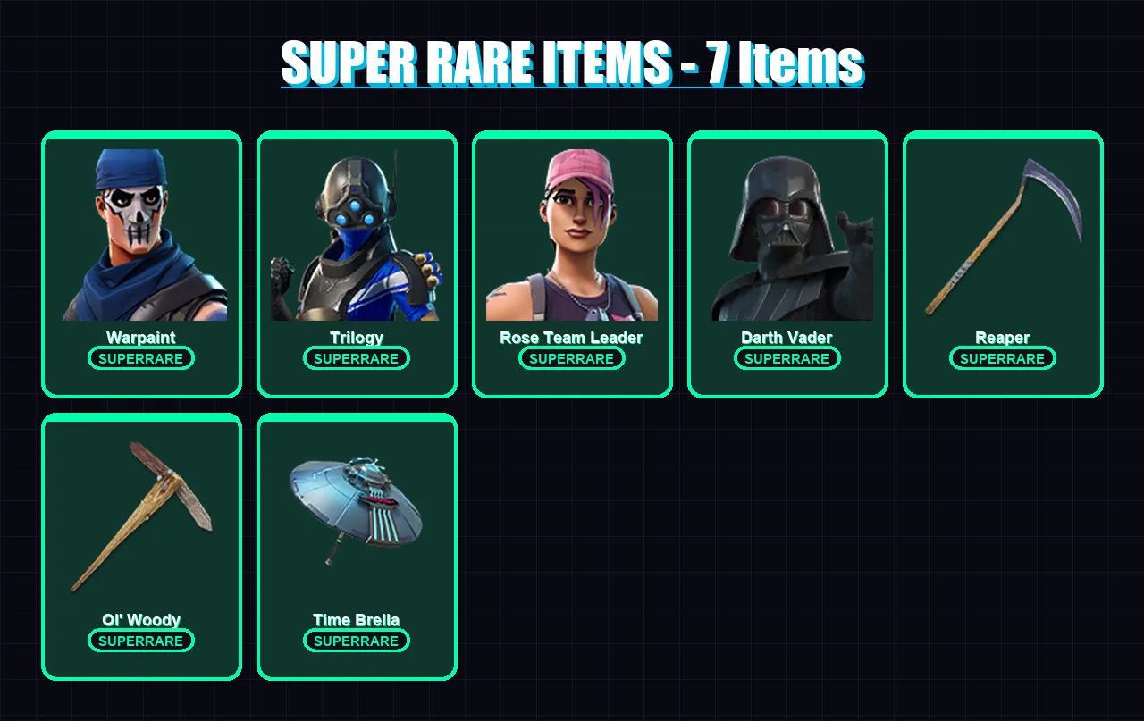[PS4/PS5/XBOX/PC] | Warpaint | Trilogy | Rose Team Leader | Darth Vader | Ronin | 109 skin | 124 pickaxe | 124 emote | 118 glider | Lv1669