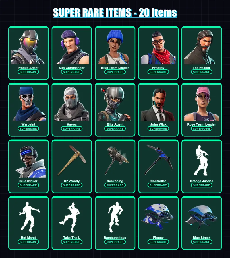 [PC/XBOX] | Rogue Agent | Sub Commander | Blue Team Leader | Prodigy | The Reaper | 87 skin | 69 pickaxe | 103 emote | 78 glider | Lv875