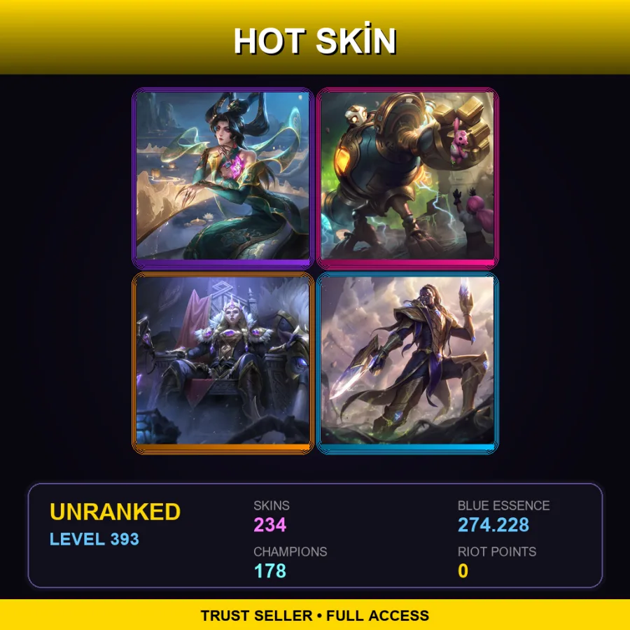 TW | Lv393 | Unranked | 234 Skin | 178 Champ — LoL account