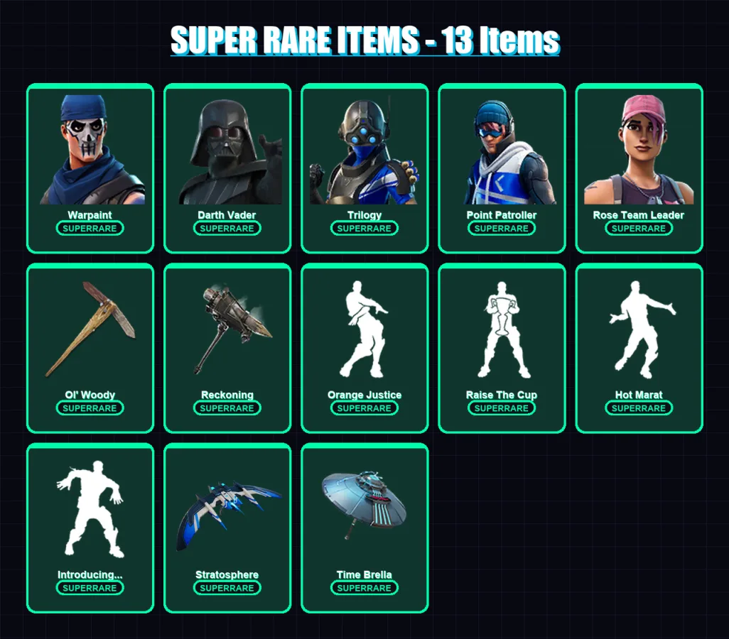 [PC/XBOX] | Warpaint | Darth Vader | Trilogy | Point Patroller | Rose Team Leader | 159 skin | 160 pickaxe | 187 emote | 156 glider | Lv2291