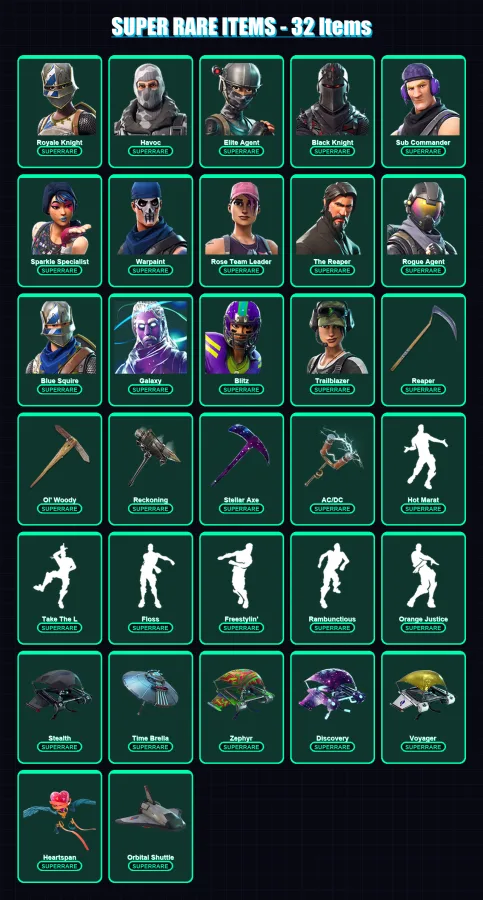 [PC/XBOX/PSN] | Royale Knight | Havoc | Elite Agent | Black Knight | Sub Commander | 207 skin | 134 pickaxe | 146 emote | 112 glider | Lv832