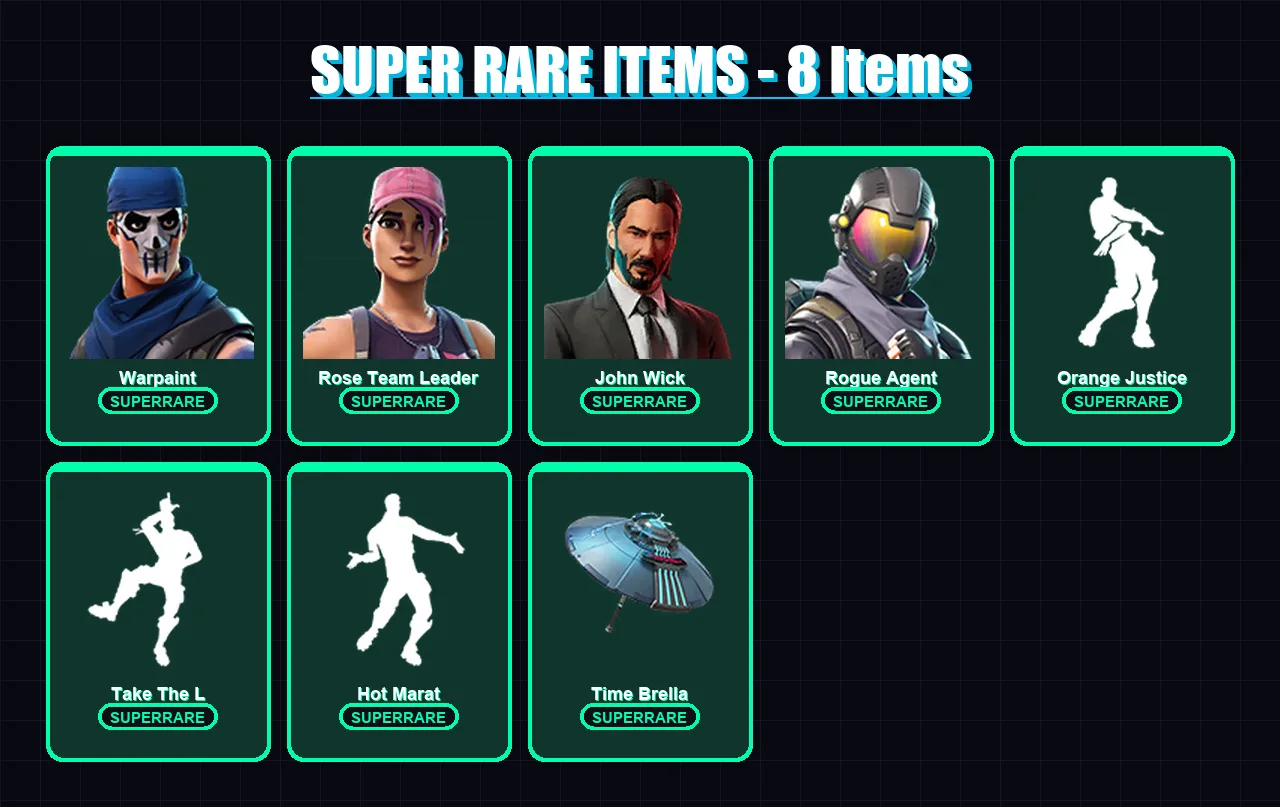 [PC/PSN] | Warpaint | Rose Team Leader | John Wick | Rogue Agent | Zenith | 27 skin | 40 pickaxe | 35 emote | 47 glider | Lv630
