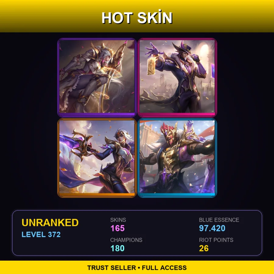 EUNE | Lv372 | Unranked | 165 Skin | 180 Champ — LoL account
