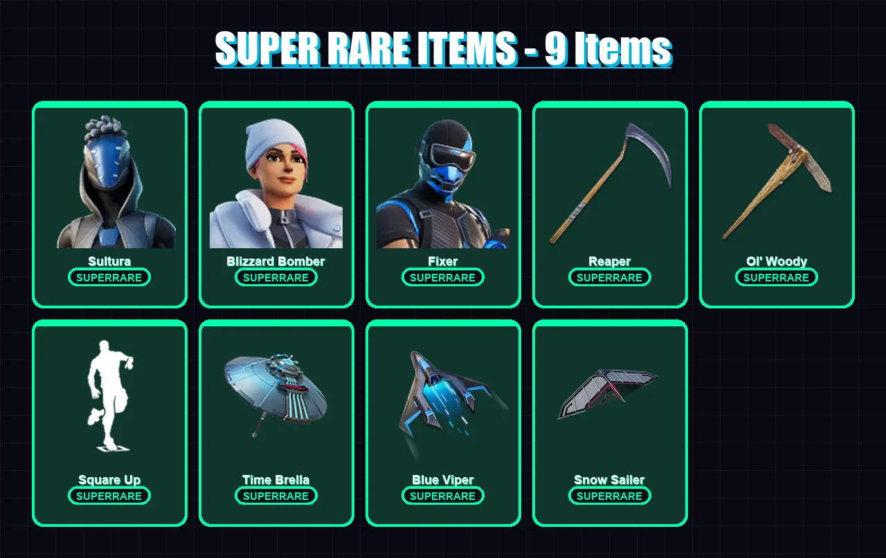 [PC] | Sultura | Blizzard Bomber | Fixer | Gear Specialist Maya | Torin | 262 skin | 294 pickaxe | 166 emote | 190 glider | Lv2759