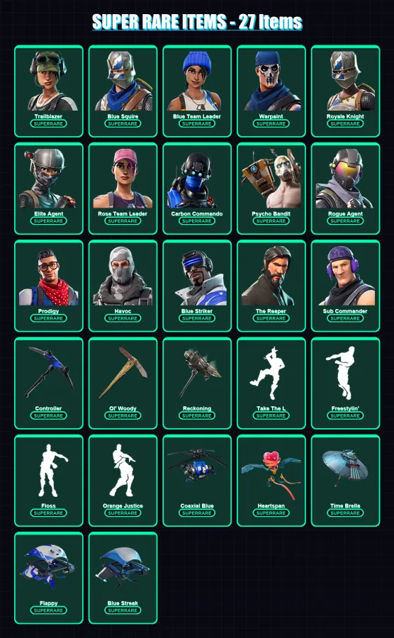 [PS4/PS5/PC] | Trailblazer | Blue Squire | Blue Team Leader | Warpaint | Royale Knight | 88 skin | 64 pickaxe | 60 emote | 77 glider | Lv774
