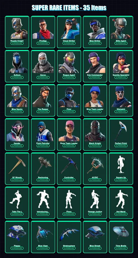 [PS4/PS5/XBOX/PC] | Royale Knight | Prodigy | Cloud Striker | Blue Striker | Elite Agent | 137 skin | 160 pickaxe | 130 emote | 152 glider | Lv1708