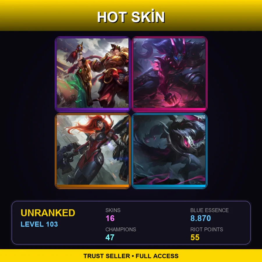 EUNE | Lv103 | Unranked | 16 Skin | 47 Champ — LoL account