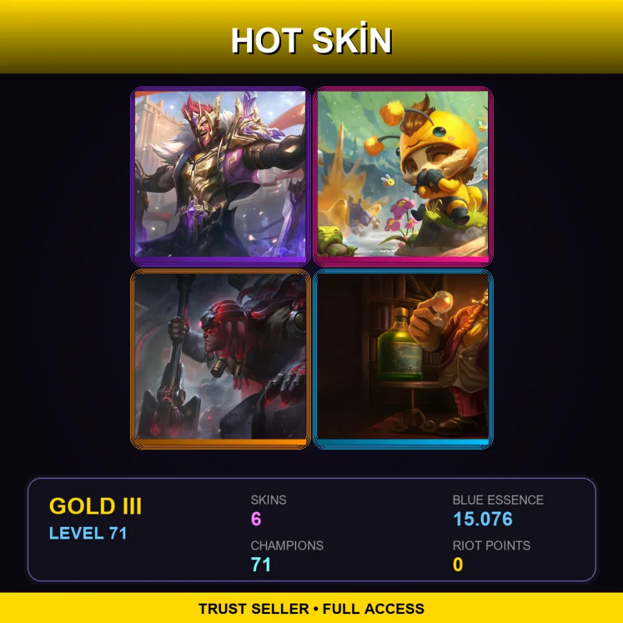 OCE | Lv71 | Gold III | 6 Skin | 71 Champ — LoL account