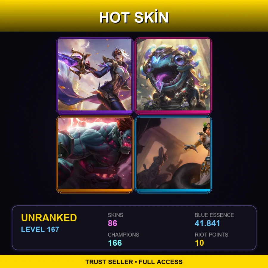 SG | Lv167 | Unranked | 86 Skin | 166 Champ — LoL account
