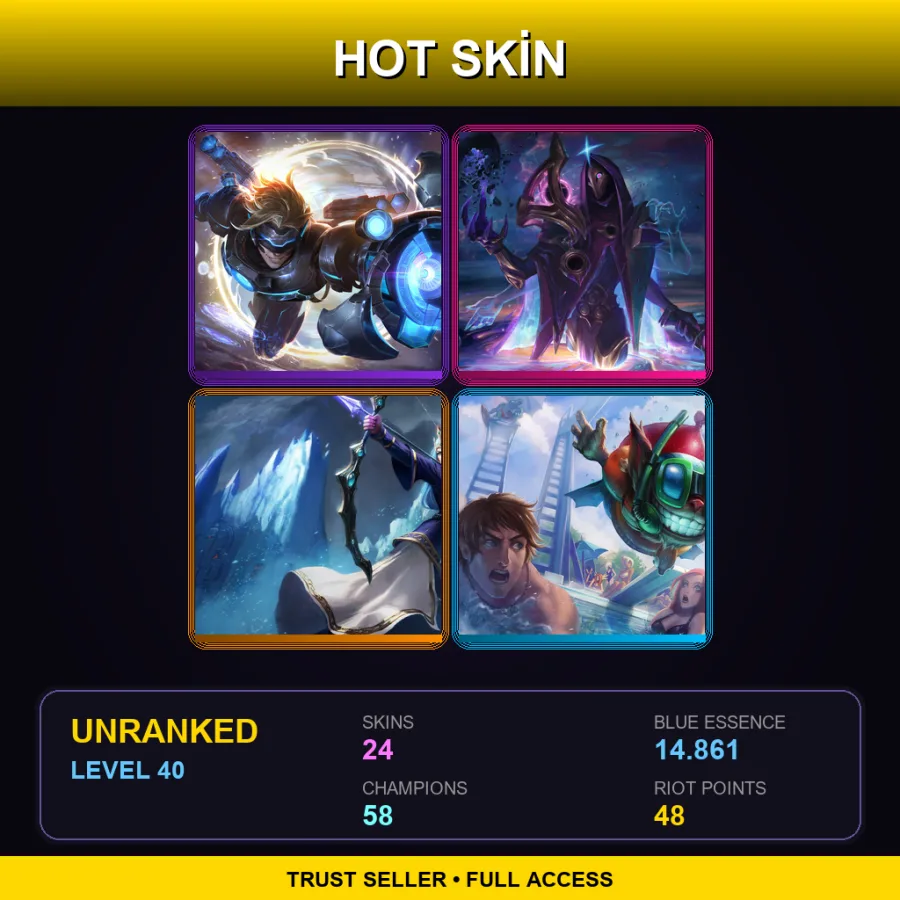 EUW | Lv40 | Unranked | 24 Skin | 58 Champ