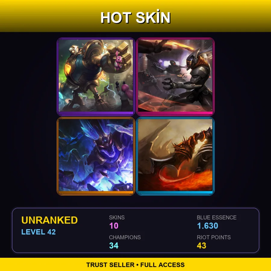 NA | Victorious Blitzcrank | PROJECT: Yi | Worldbreaker Nasus | Demonblade Tryndamere | 10 Skin | 34 Champ | Lv42