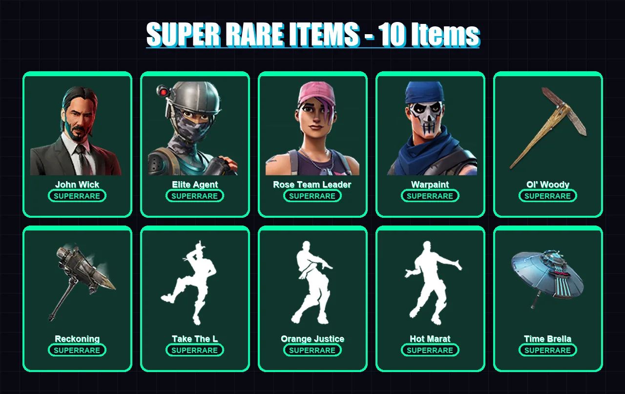 [PS4/PS5/XBOX/PC] | John Wick | Elite Agent | Rose Team Leader | Warpaint | Dire | 93 skin | 97 pickaxe | 115 emote | 110 glider | Lv1381