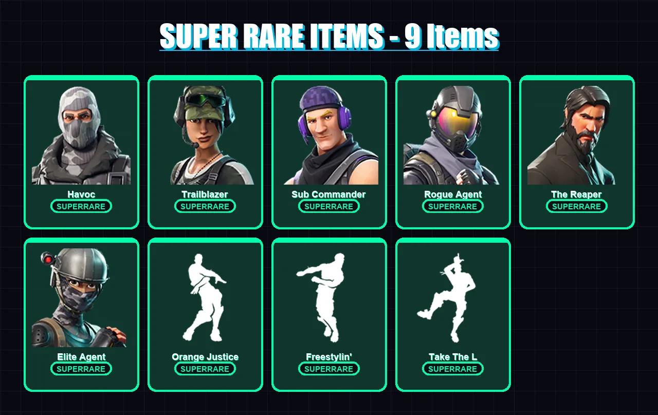 [PC/XBOX/PSN] | Havoc | Trailblazer | Sub Commander | Rogue Agent | The Reaper | 15 skin | 10 pickaxe | 16 emote | 14 glider | Lv184