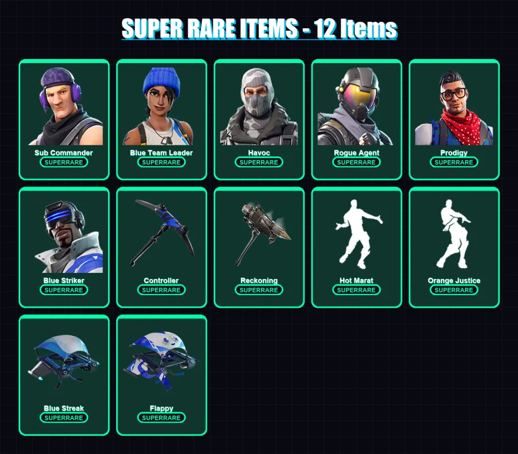 [PC/XBOX/PSN] | Sub Commander | Blue Team Leader | Havoc | Rogue Agent | Prodigy | 37 skin | 23 pickaxe | 44 emote | 29 glider | Lv345