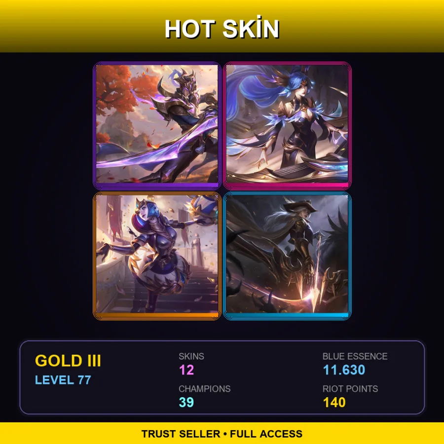 BR | Victorious Master Yi | Victorious Sona | Victorious Orianna | High Noon Ashe | 12 Skin | 39 Champ | Gold III | Lv77