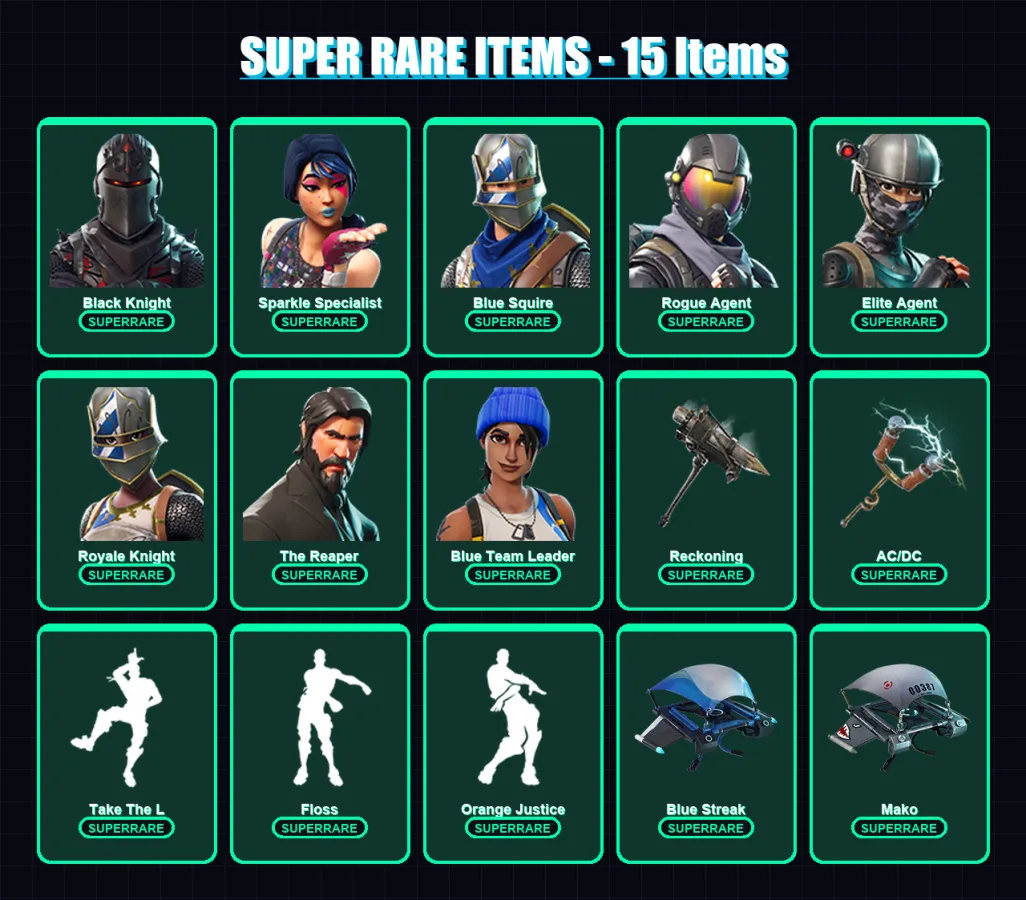 [PS4/PS5/XBOX/PC] | Black Knight | Sparkle Specialist | Blue Squire | Rogue Agent | Elite Agent | 42 skin | 32 pickaxe | 43 emote | 38 glider | Lv63