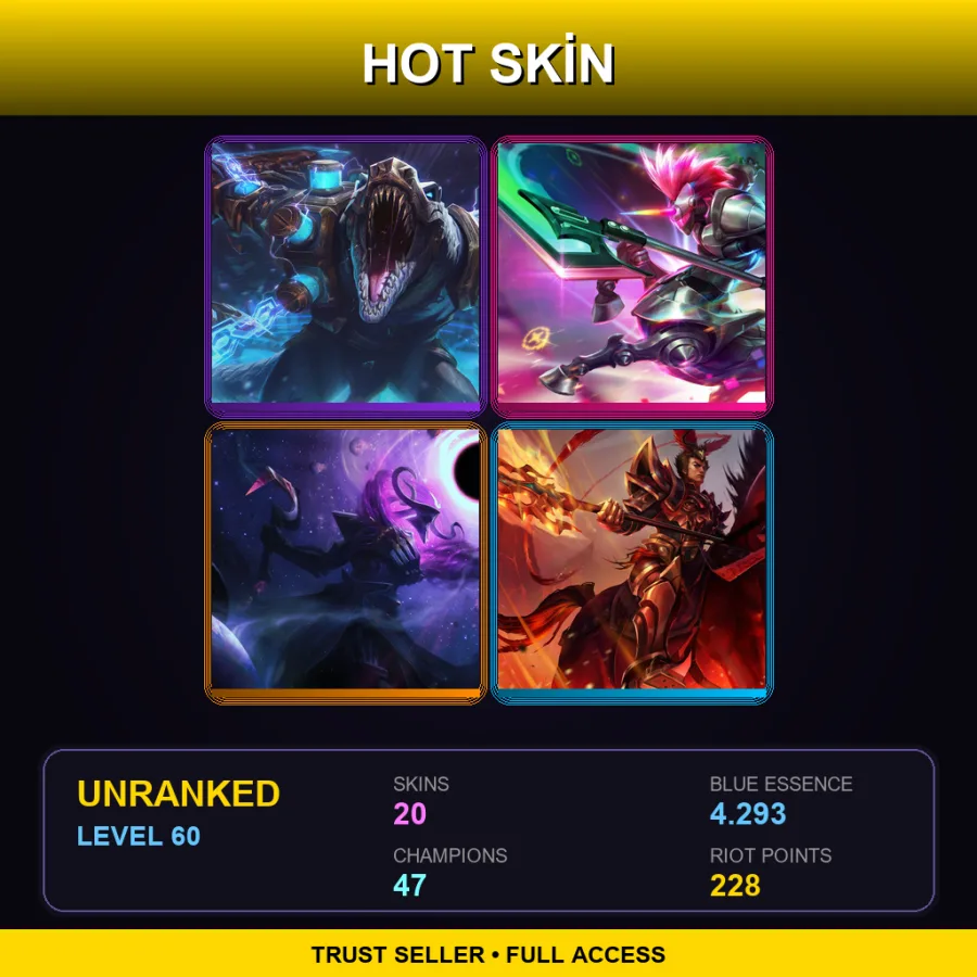 NA | Lv60 | Unranked | 20 Skin | 47 Champ — LoL account