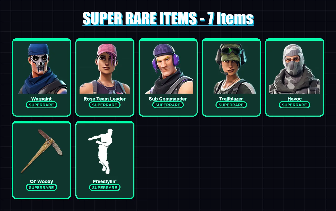 [PC/XBOX/PSN] | Warpaint | Rose Team Leader | Sub Commander | Trailblazer | Havoc | 10 skin | 14 pickaxe | 10 emote | 14 glider | Lv120