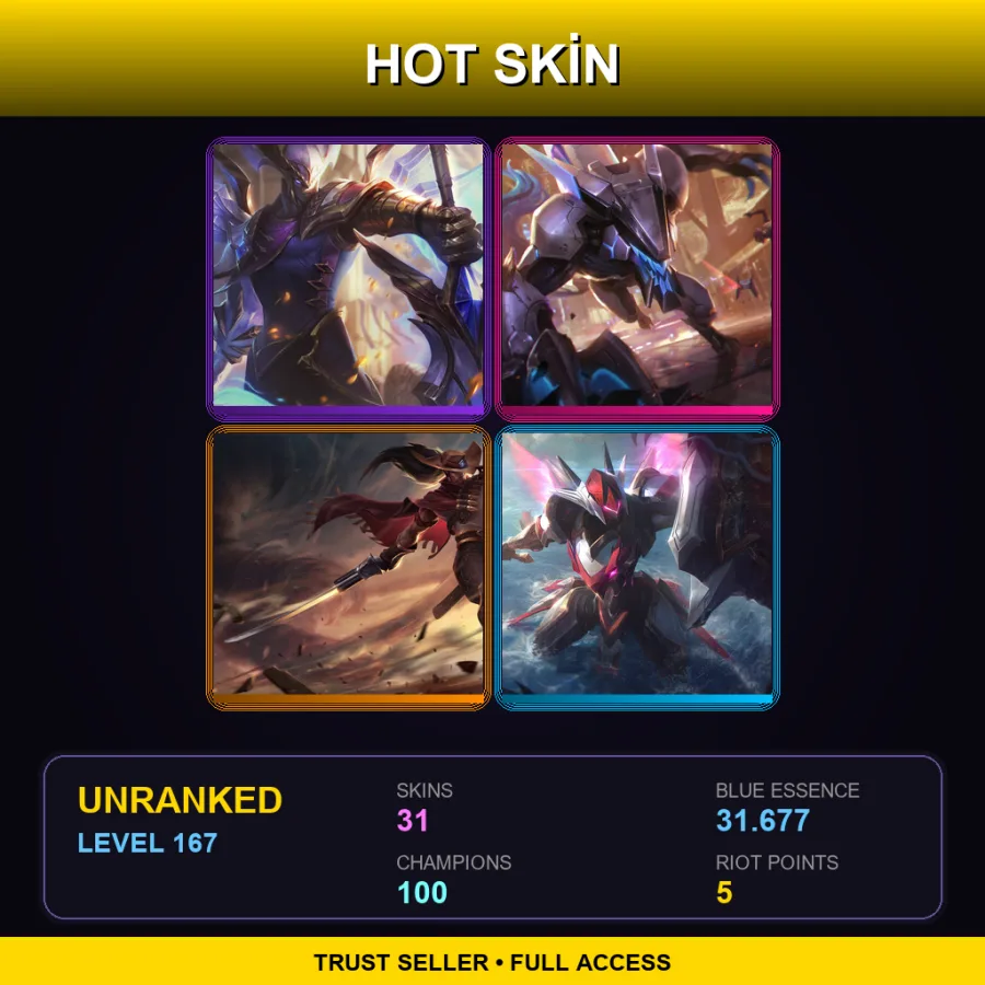 LAN | Lv167 | Unranked | 31 Skin | 100 Champ — Mecha Kingdoms Leona