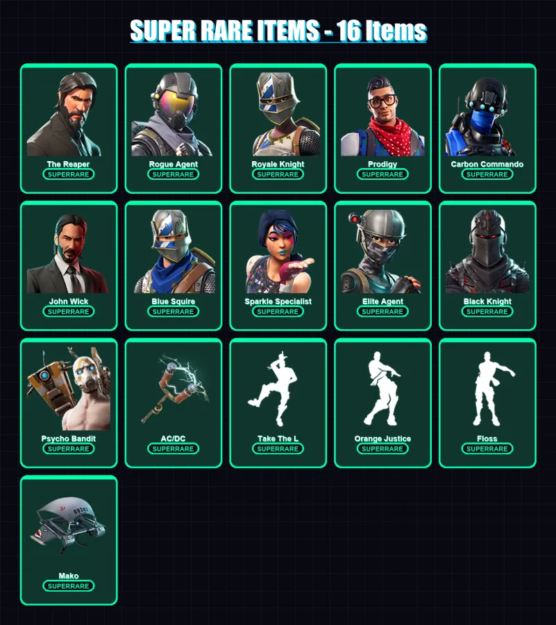 [PC/XBOX] | The Reaper | Rogue Agent | Royale Knight | Prodigy | Carbon Commando | 46 skin | 22 pickaxe | 40 emote | 27 glider | Lv381